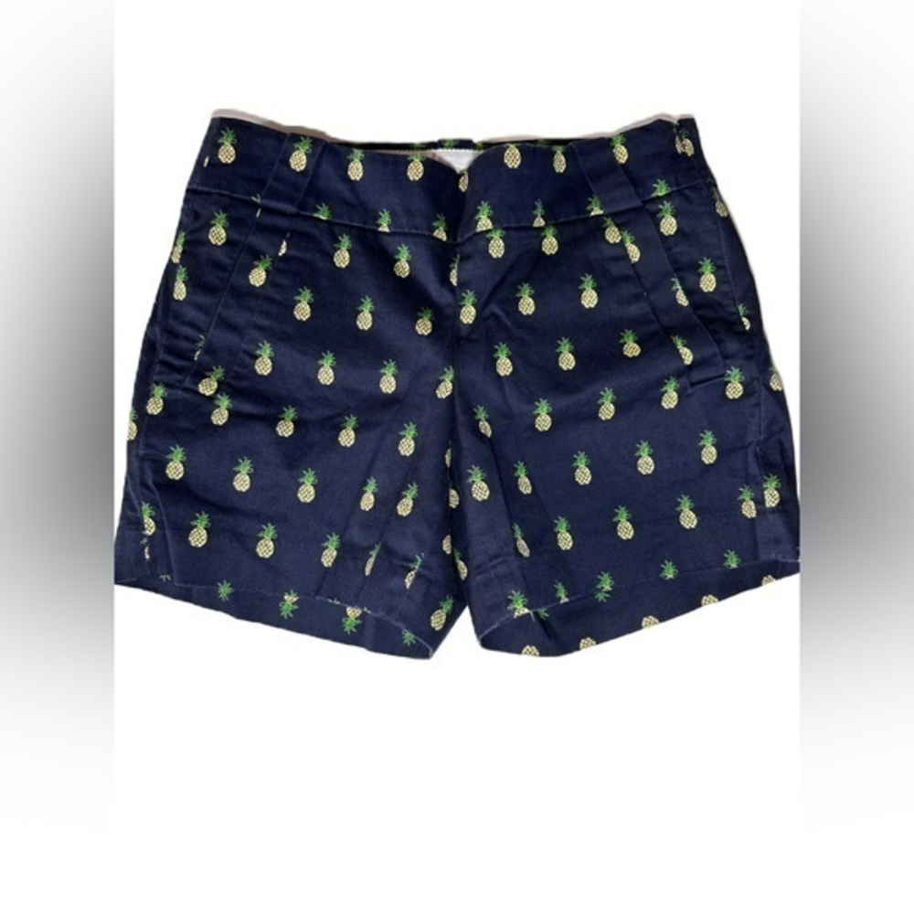 J Crew Stretch Navy‎ Pineapple Bermuda Shorts Side Zipper Size 00